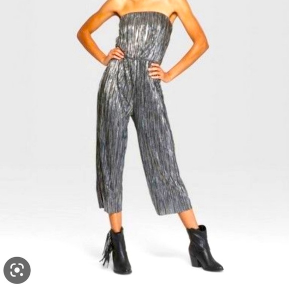 Wild Fable Silver Black Metallic Strapless Jumpsuit Size S - Picture 1 of 9